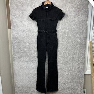 Good American Black Short-Sleeve Zip-Front Jumpsuit